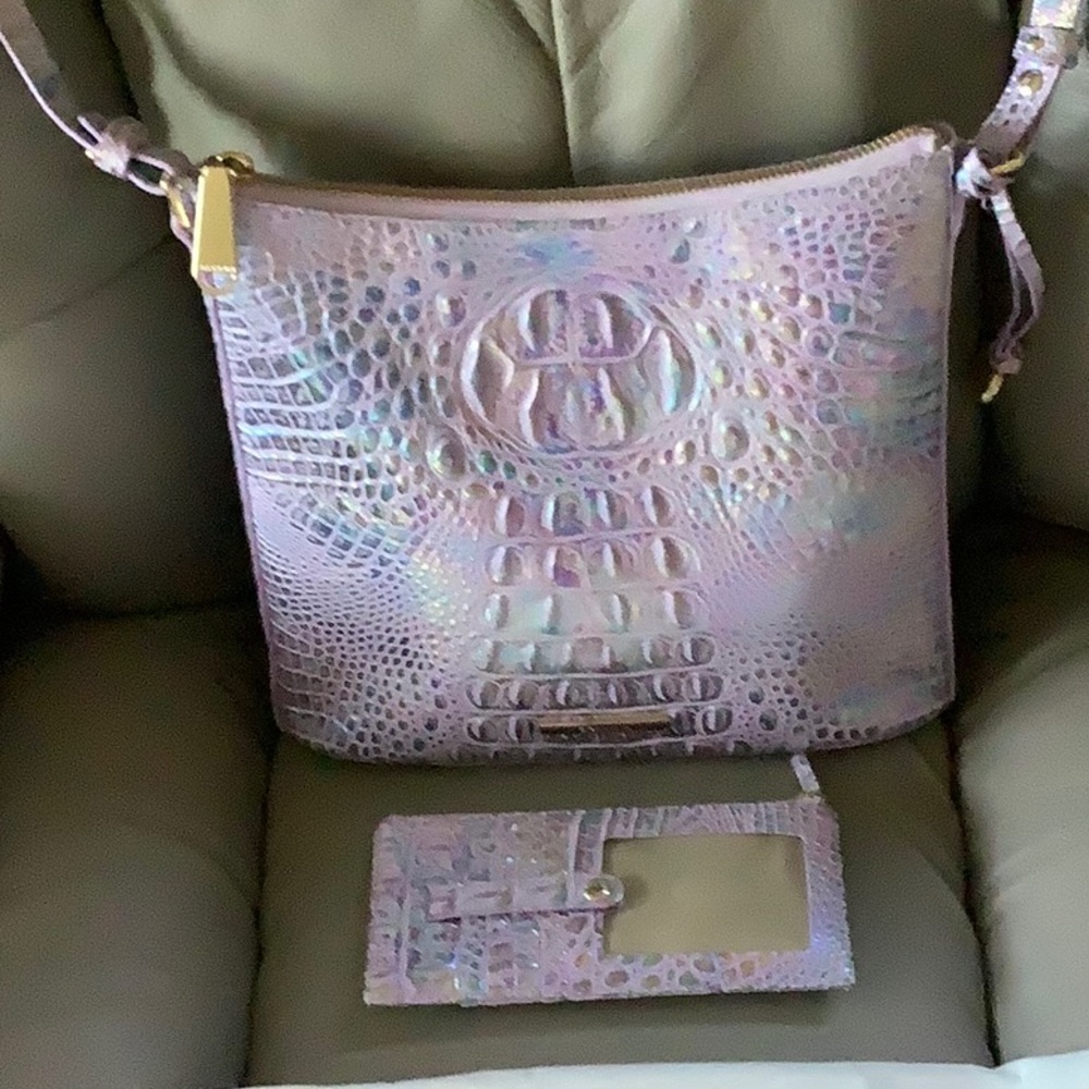 Brahmin leather Violet Wonderland Katie Crossbody and credit card wallet.